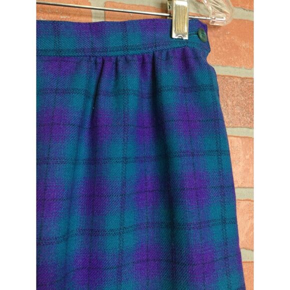 Vintage Pendleton Wool Skirt Sz 10 Plaid Purple Teal Black Pockets - Picture 2 of 6